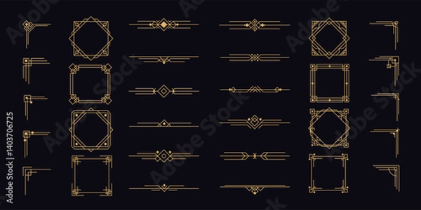 Obraz Art deco border. Modern geometric line frame. Vintage 1920s style line gold ornaments. Retro decorative 1930s dividers, frames, labels, borders. Luxury classic elegance vector set