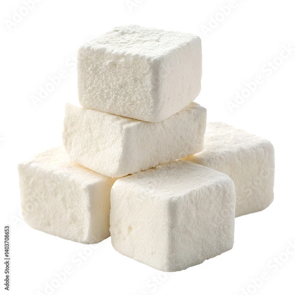 Fototapeta Stack of White Cube Marshmallows - Transparent PNG, Isolated on White Background