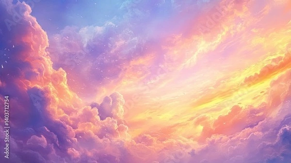 Fototapeta Beautiful colorful sunset background photo, evening sky with clouds.