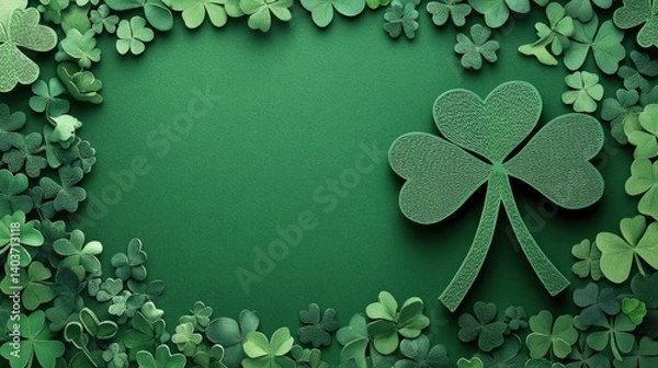 Fototapeta Photo of a green themed image decorated with shamrocks for a celebration.