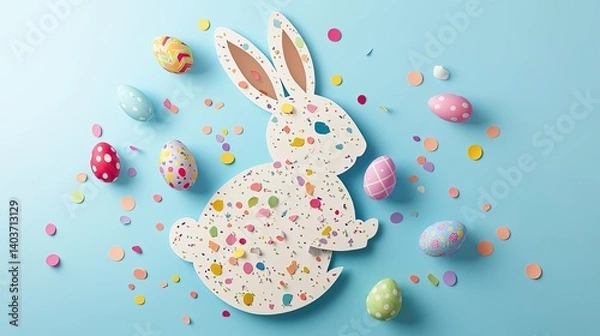Fototapeta Photo of a design featuring a rabbit decorated with a festive or spring egg.