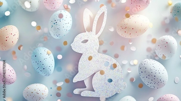 Fototapeta Photo of a design featuring a rabbit decorated with a festive or spring egg.