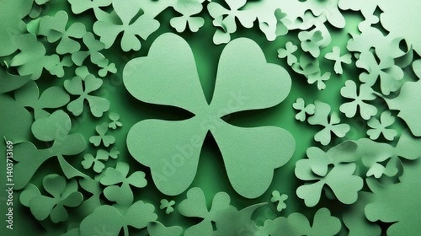 Fototapeta Photo of a green themed image decorated with shamrocks for a celebration.