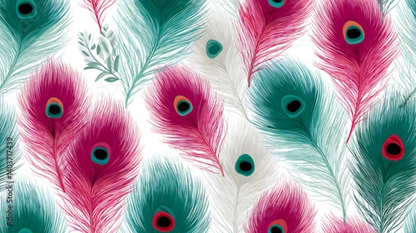 Obraz An elegant pattern tiling featuring peacock feathers