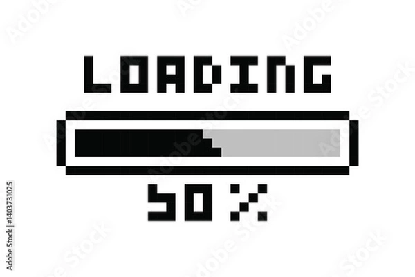 Fototapeta Loading pixel icon, load bar 50 percent. 50% downloading, loading or installing bar at 50%.