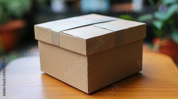 Fototapeta A Simple Brown Gift Box, Elegantly Wrapped and Ready for Presentation