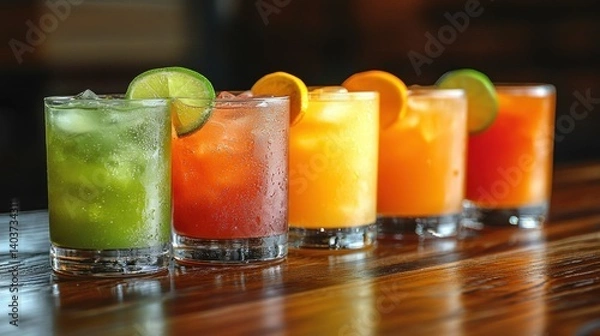 Fototapeta Refreshing Summer Cocktails: A Colorful Lineup of Iced Drinks