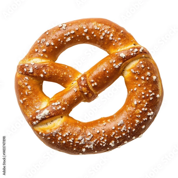 Fototapeta Soft pretzel on a Transparent background showcasing its golden-brown color and coarse salt toppings for appetizing appeal, Soft pretzel isolated on