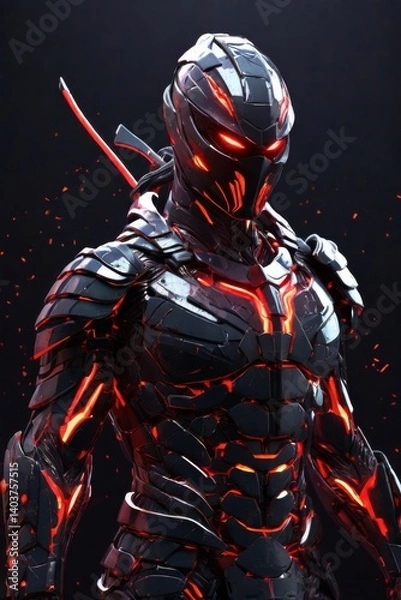 Fototapeta Cybernetic Ninja Warrior in Red Lighting

