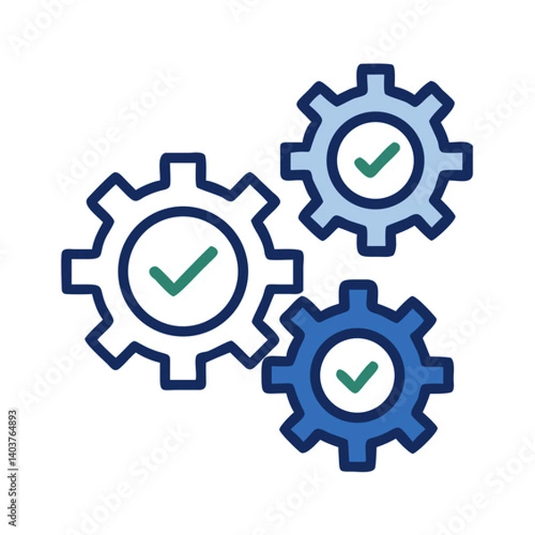 Obraz Gears with Checkmark Icon Representing Process Completion or Task Achievement