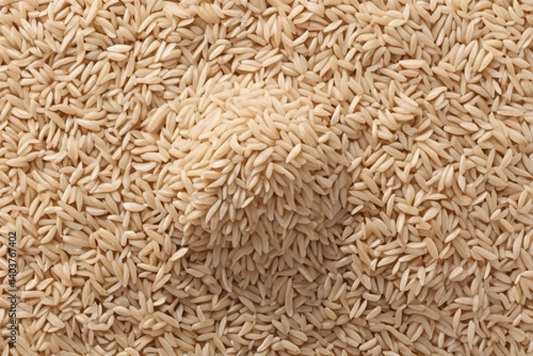 Fototapeta ntegral, uncooked long grain brown rice pile isolated on white background, top view