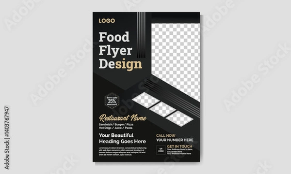 Obraz  Modern and minimalist A4 size food flyer restaurant Vector template design. Marketing social media post. multiple food new menu design. New clean food flyer design with abstract shapes.