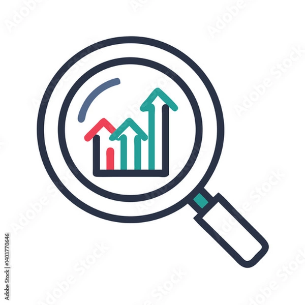 Obraz Magnifying Glass with Arrows Icon Representing Search and Exploration of Information