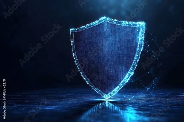 Fototapeta A cyber shield symbol blocking a data spike, depicting security.
