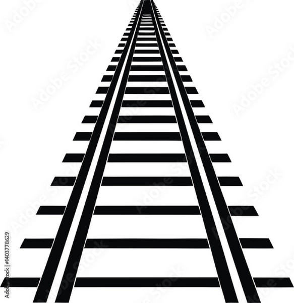 Fototapeta Railroad Track in Perspective, Black Rails and Ties on Transparent Background