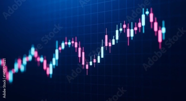 Fototapeta 3D Candlestick Chart: Financial Market Analysis - Modern 3D candlestick chart visualizing financial data, market trends, investment strategy, economic growth, and risk assessment