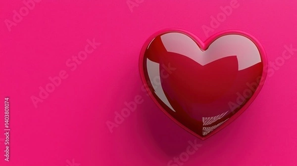 Fototapeta A 3D-rendered heart with a glossy finish and a soft shadow, elegantly placed on a bold hot pink background for a modern minimal aesthetic.