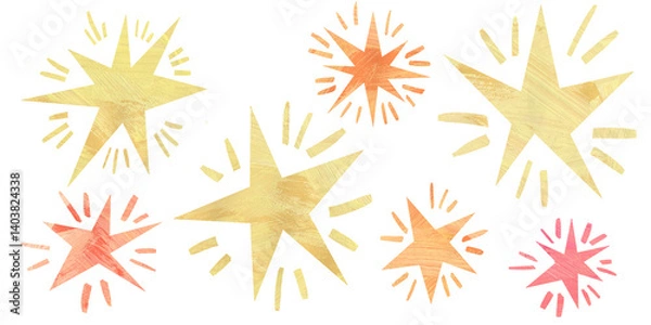 Fototapeta paper cut collage, a collection of stars in a childish style with a texture of painted paper.