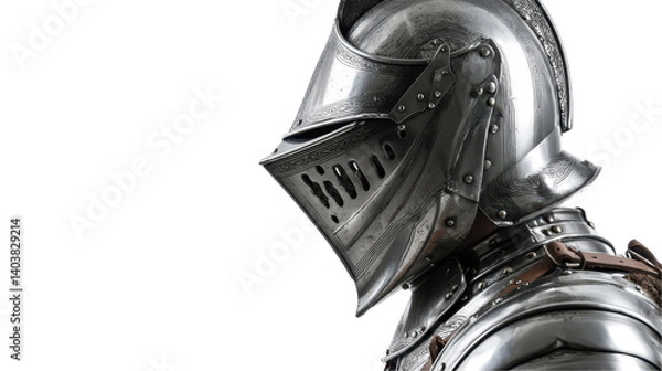 Fototapeta Profile of a medieval knight in armor. transparent background