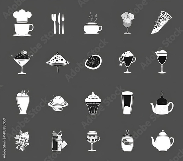 Obraz Minimalist Black and White Dessert Icons for Culinary Design