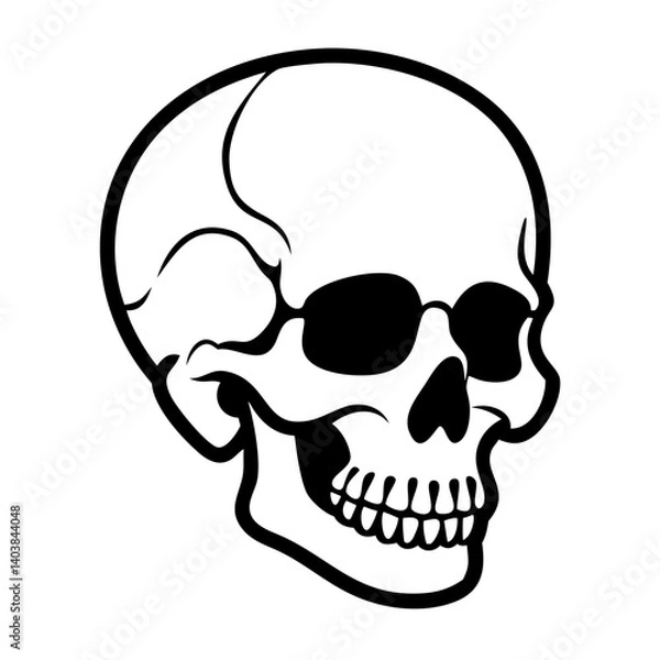 Fototapeta Skull half-turned illustration in black outline style