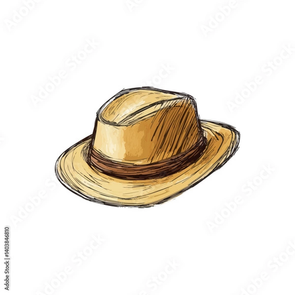 Obraz Straw man hat sketch illustration on isolated white background