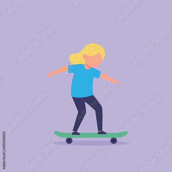 Fototapeta Skateboarder performing a trick in flat minimal vector art
