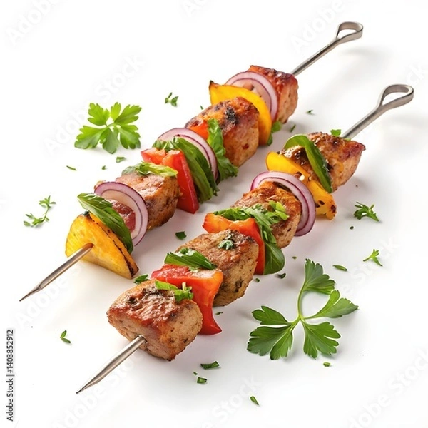 Obraz Delicious Grilled Chicken and Vegetable Skewers Recipe