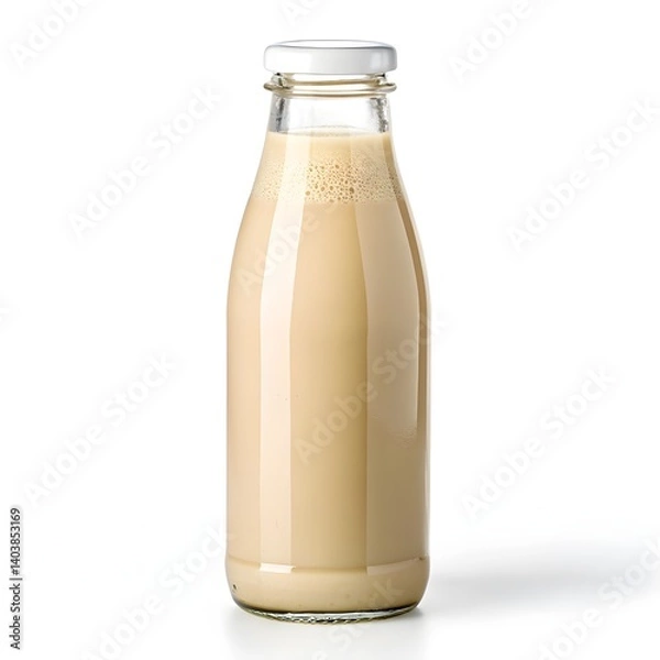 Obraz Creamy Light Beverage in Clear Glass Bottle Upscaled High-Resolution Image