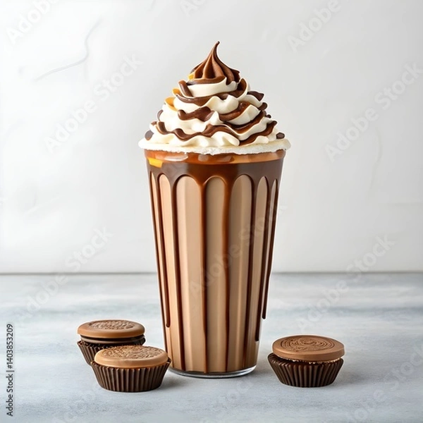 Obraz Indulge in a Creamy Chocolate Milkshake with Whipped Cream and Chocolate Drizzle