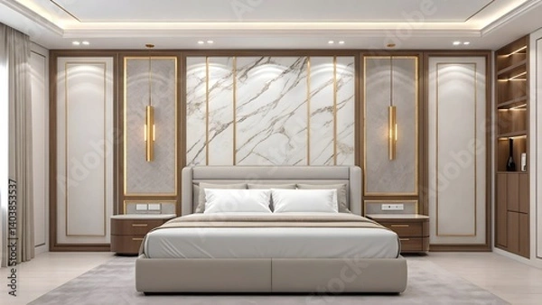 Obraz Luxurious Modern Bedroom Interior Design Upscale Elegance and Comfort