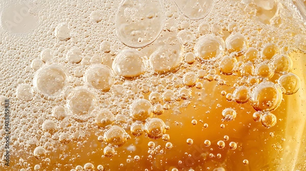 Fototapeta Bubbles and Brew: A close-up view of effervescent bubbles dancing in a golden brew, conveying the crisp refreshment and inviting textures of a perfect drink. 