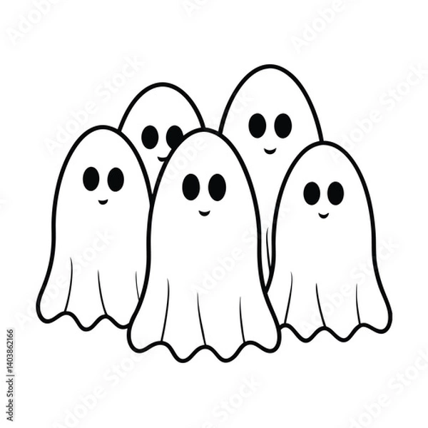 Fototapeta group of ghosts line art on white background (1).eps
