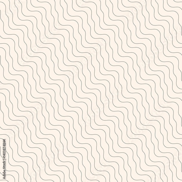 Obraz Abstract minimal seamless pattern with diagonal wavy lines, thin stripes, liquid fluid shaped, waves. Black and white linear background. Simple outline monochrome texture. Subtle minimalist geo design