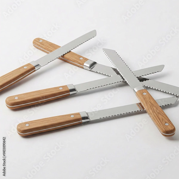 Obraz 3d rendering of a set of kitchen knives on a white background