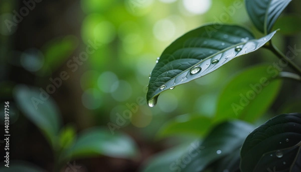 Obraz Heavy raindrop on tropical leaf in lush forest, nature's beauty