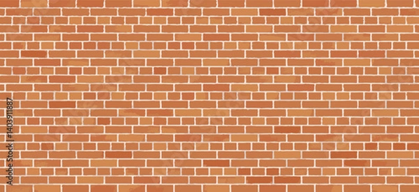 Fototapeta Red brick wall texture. Seamless pattern with repeating brick wall. Background with interior or exterior of building. Design element for banner. Flat hand drawn vector illustration