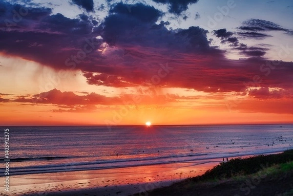Fototapeta sunset on the beach with dramatic cloud