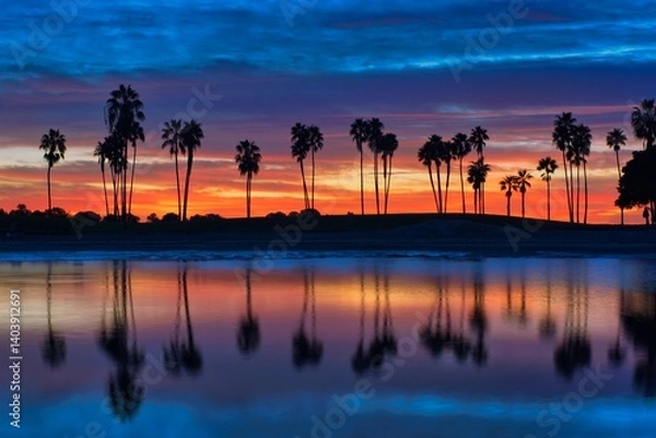 Fototapeta sunset at the beach with palm trees