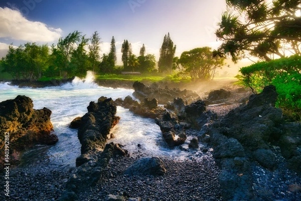 Fototapeta splashing waves in hawaii