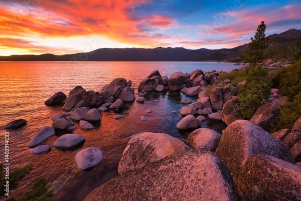 Obraz sunset over the lake tahoe