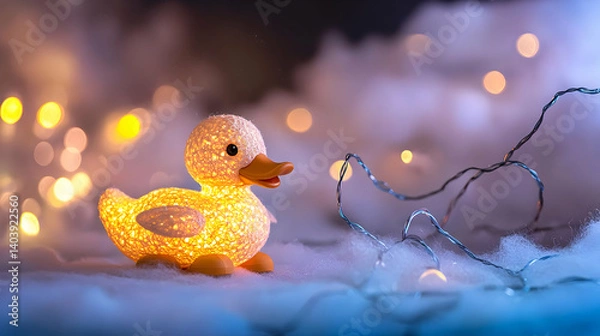 Fototapeta Illuminated Yellow Duck Decorated With Glowing Lights