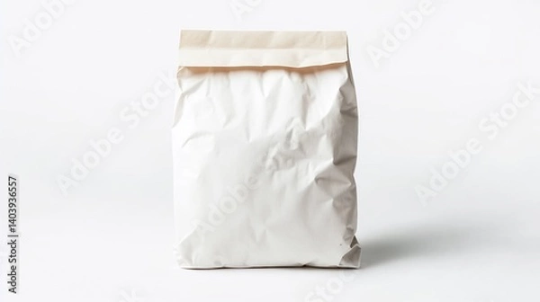 Fototapeta Blank white paper bread bag with sealed top, isolated on white background with copy space