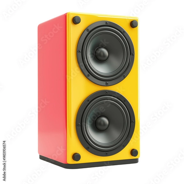 Fototapeta A black matte 3D speaker angled slightly to the side on transparent png background. Ai generated