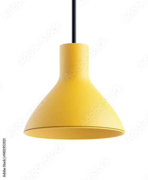 Obraz Modern yellow ceiling pendant light with minimalist design and smooth curved shape, hanging lamp for kitchen or dining room, isolated on transparent background