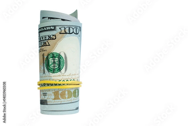 Obraz Roll of dollars, banknotes on a white background. View from above. black friday sale.