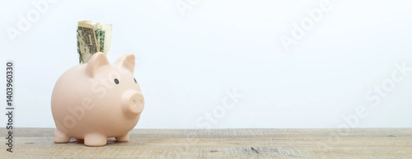 Obraz Piggy bank isolated on white background. Copy Space. panorama, banner.