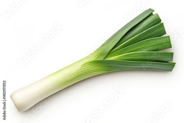 Fototapeta Crisp, Vibrant Leek: Studio-Quality Isolated Vegetable Image, Perfect for Culinary Websites, Cookbooks, and Food Blogs. High-Resolution, Clean White Background.
