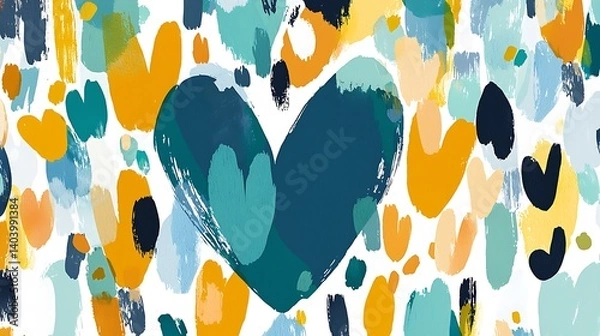 Fototapeta Colorful Abstract Heart Illustration with Paint Splatters and Shapes