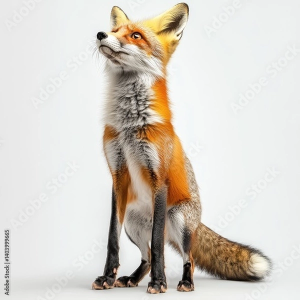 Obraz Red fox, sitting, looking upward